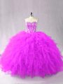 Purple Ball Gowns Sweetheart Sleeveless Tulle Floor Length Lace Up Beading and Ruffles Sweet 16 Quinceanera Dress
