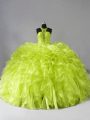 Organza Sleeveless Quince Ball Gowns Brush Train and Beading and Ruffles