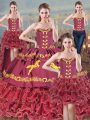Burgundy Sweetheart Neckline Embroidery Sweet 16 Dresses Sleeveless Lace Up