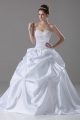 White Wedding Gown Taffeta Brush Train Sleeveless Embroidery and Pick Ups and Hand Made Flower