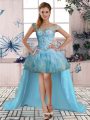 Delicate Off The Shoulder Sleeveless Lace Up Homecoming Dress Light Blue Organza