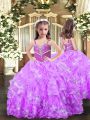 Organza Sleeveless Floor Length Little Girl Pageant Gowns and Beading and Ruffles