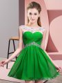 Chiffon Scoop Sleeveless Backless Beading and Ruching Evening Dress in Green