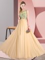 Peach Scoop Backless Beading and Appliques Bridesmaids Dress Sleeveless