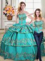 Aqua Blue Organza Lace Up Sweet 16 Quinceanera Dress Sleeveless Floor Length Embroidery and Ruffled Layers