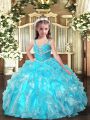 Modern Organza Sleeveless Floor Length Pageant Dress for Girls and Beading and Ruffles