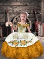 Off The Shoulder Sleeveless Organza Kids Formal Wear Beading and Embroidery and Ruffles Lace Up