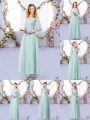 Superior Light Blue Empire Tulle Off The Shoulder Half Sleeves Lace and Belt Floor Length Side Zipper Bridesmaid Dress