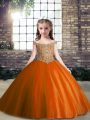 Customized Rust Red Ball Gowns Off The Shoulder Sleeveless Tulle Floor Length Lace Up Appliques Evening Gowns