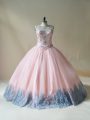 Wonderful Floor Length Pink Sweet 16 Quinceanera Dress Tulle Sleeveless Beading and Appliques