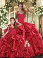 Stunning Floor Length Red Quince Ball Gowns Organza Sleeveless Ruffles