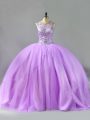 Elegant Floor Length Lavender Vestidos de Quinceanera Scoop Sleeveless Lace Up