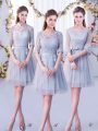 Free and Easy Grey Empire Tulle Scoop Half Sleeves Lace Mini Length Lace Up Wedding Party Dress
