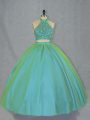 Custom Fit Halter Top Sleeveless 15th Birthday Dress Beading Green Tulle