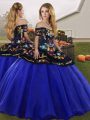 Graceful Off The Shoulder Sleeveless Lace Up 15th Birthday Dress Royal Blue Tulle