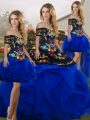 Flirting Floor Length Blue And Black Sweet 16 Dress Tulle Sleeveless Embroidery and Ruffles