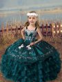 Sleeveless Embroidery and Ruffled Layers Lace Up Pageant Gowns For Girls