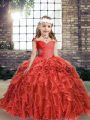 Sleeveless Lace Up Floor Length Beading and Ruffles Little Girls Pageant Dress Wholesale