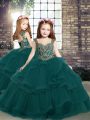 Peacock Green Straps Neckline Beading and Ruffles Little Girl Pageant Gowns Sleeveless Lace Up
