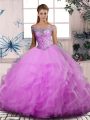 Gorgeous Lilac Ball Gowns Tulle Off The Shoulder Sleeveless Beading and Ruffles Floor Length Lace Up Sweet 16 Dresses