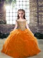 Inexpensive Floor Length Ball Gowns Sleeveless Orange Kids Formal Wear Lace Up