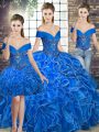 Modest Off The Shoulder Sleeveless Organza Sweet 16 Dresses Beading and Ruffles Lace Up