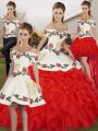 Designer Sleeveless Lace Up Floor Length Embroidery and Ruffles Sweet 16 Dress