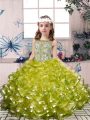 Scoop Sleeveless Lace Up Little Girls Pageant Dress Olive Green Organza