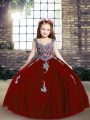 Red Ball Gowns Appliques Little Girl Pageant Gowns Lace Up Tulle Sleeveless Floor Length