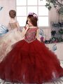Red Sleeveless Beading and Ruffles Floor Length Little Girl Pageant Gowns
