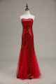 Best Selling Red Tulle and Sequined Zipper Sweetheart Sleeveless Floor Length Prom Dresses Sequins