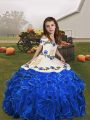 Royal Blue Child Pageant Dress Party and Wedding Party with Embroidery and Ruffles Straps Sleeveless Lace Up