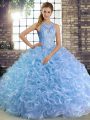 Shining Ball Gowns 15th Birthday Dress Lavender Scoop Fabric With Rolling Flowers Sleeveless Floor Length Lace Up