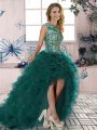 High Low A-line Sleeveless Dark Green Prom Dresses Lace Up