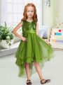 Olive Green Sleeveless Organza Zipper Toddler Flower Girl Dress for Wedding Party