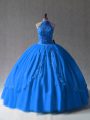 Admirable Tulle Halter Top Sleeveless Side Zipper Beading and Appliques Quinceanera Dresses in Royal Blue