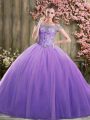 Fabulous Lavender Sleeveless Floor Length Beading Lace Up Quinceanera Gowns