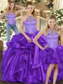 Halter Top Sleeveless Lace Up 15 Quinceanera Dress Purple Organza