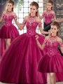 Cute Fuchsia Halter Top Neckline Beading 15th Birthday Dress Sleeveless Lace Up