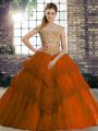 Rust Red Off The Shoulder Lace Up Beading and Lace Vestidos de Quinceanera Brush Train Sleeveless