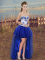 Glorious Royal Blue Tulle Lace Up Sweetheart Sleeveless High Low Prom Evening Gown Embroidery
