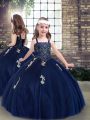 Modern Sleeveless Lace Up Floor Length Beading and Appliques Little Girl Pageant Gowns