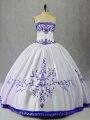 Blue And White Sleeveless Floor Length Embroidery Lace Up 15th Birthday Dress