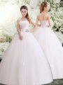 Artistic Ball Gowns Wedding Gowns White Strapless Tulle Sleeveless Floor Length Lace Up