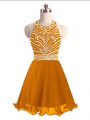 Orange Organza Lace Up Prom Homecoming Dress Sleeveless Mini Length Beading