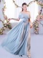 Beautiful Empire Quinceanera Court of Honor Dress Grey Off The Shoulder Chiffon Short Sleeves Floor Length Lace Up