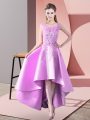 Sleeveless Satin High Low Zipper Quinceanera Dama Dress in Lilac with Lace