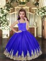 Tulle Sleeveless Floor Length Child Pageant Dress and Embroidery