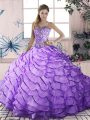 Lavender Sweetheart Lace Up Beading and Ruffled Layers Vestidos de Quinceanera Sleeveless