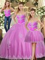 Lilac Ball Gowns Tulle Sweetheart Sleeveless Beading and Appliques Floor Length Lace Up Quinceanera Dresses